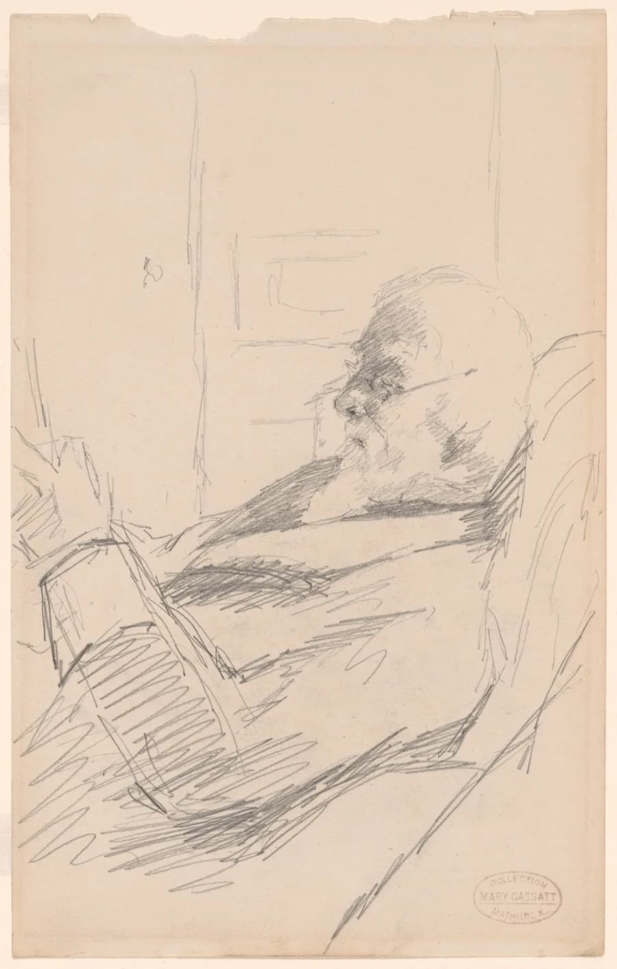 ภาพวาดดินสอ The Artist's Father Reading โดย Mary Cassatt